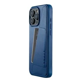 Mujjo Leather Wallet Case iPhone 16 Pro Max Blau