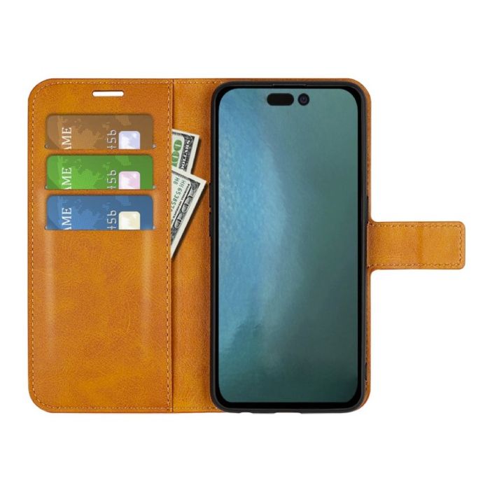 Casecentive Leder Wallet Hülle mit Verschluss iPhone 14 Pro Max hellbraun