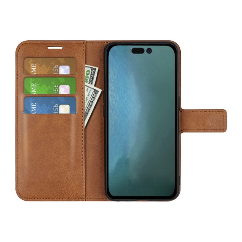 Casecentive Leder Wallet Hülle mit Verschluss iPhone 14 Pro braun