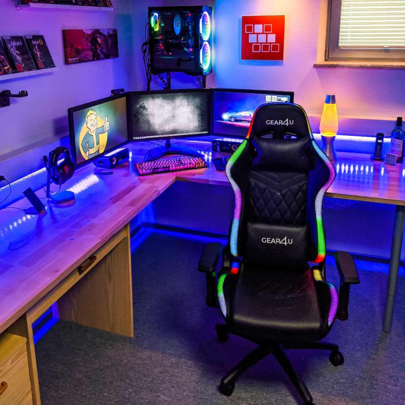 Gear4U beleuchteter Gaming Stuhl RGB / LED schwarz
