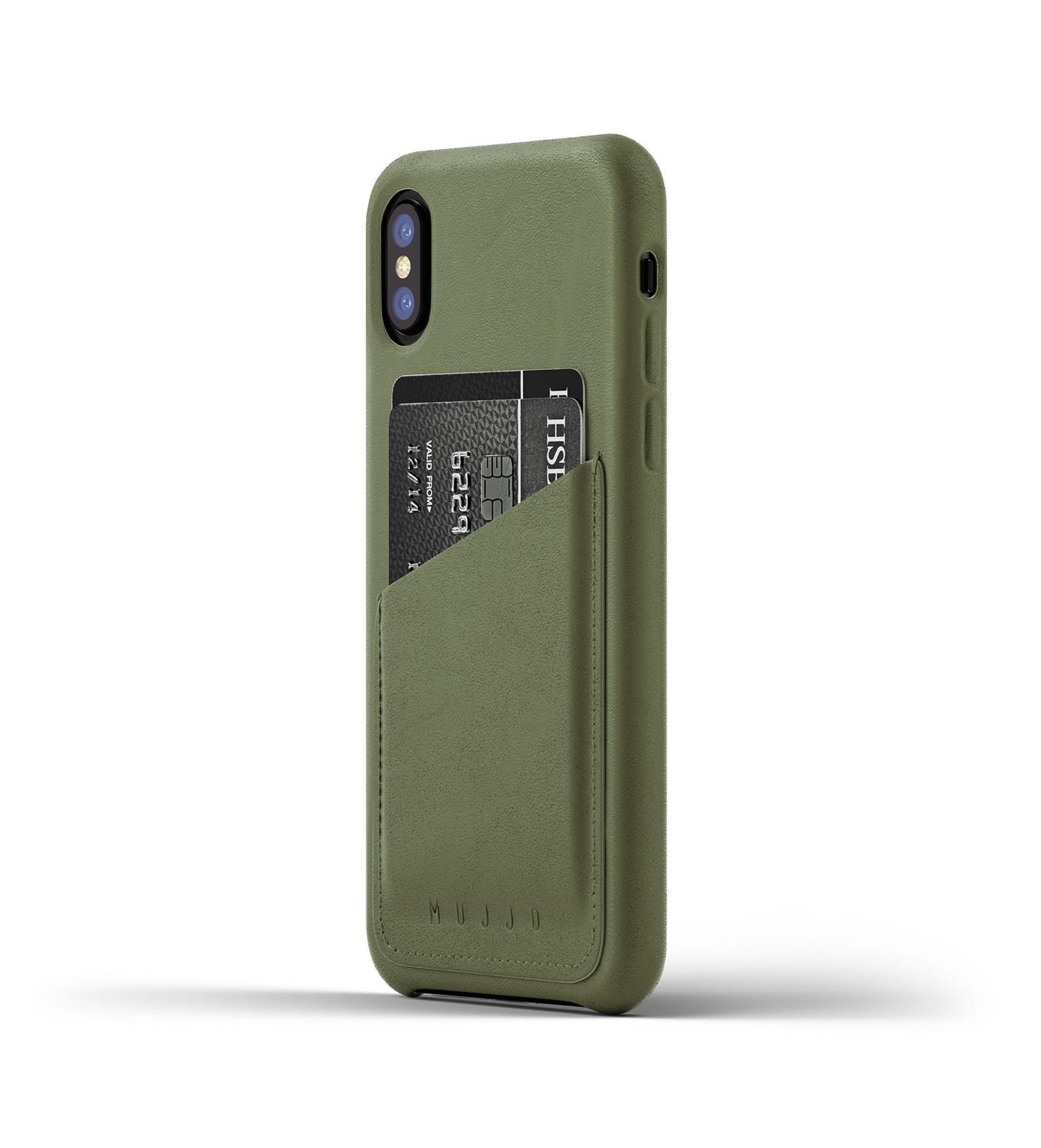 Mujjo Leather Wallet Case iPhone X grün