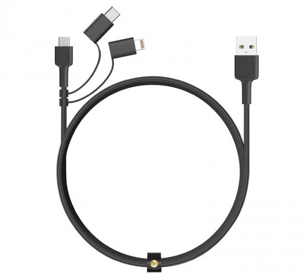 Aukey 3-in-1 Kabel USB-A zu USB-C Mikro-USB und Lightning 1.2m