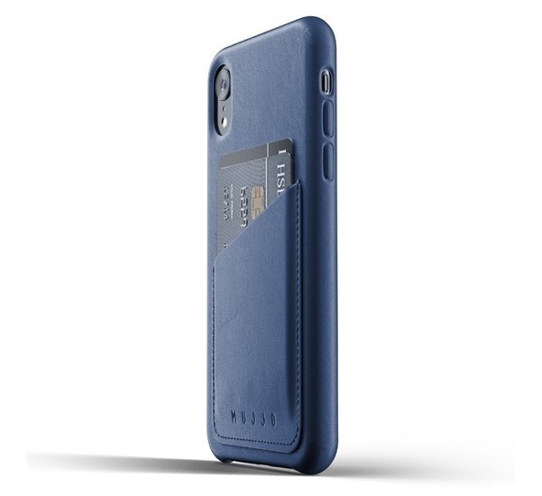 Mujjo Leather Wallet Case iPhone XR blau
