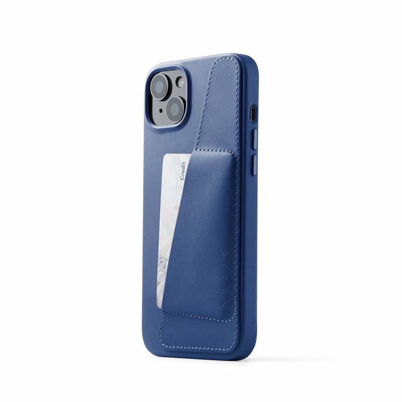 Mujjo Lederhülle Wallet mit MagSafe iPhone 14 / 15 Plus blau
