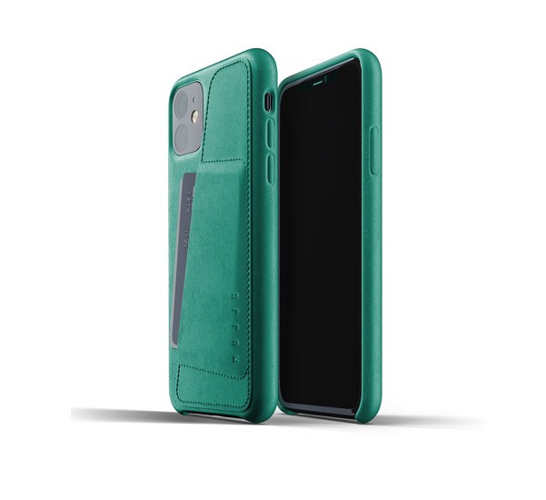 Mujjo Leather Wallet Case iPhone 11 grün