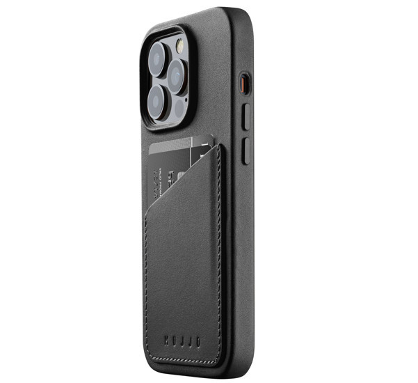 Mujjo Leather Wallet Hülle iPhone 14 Pro schwarz