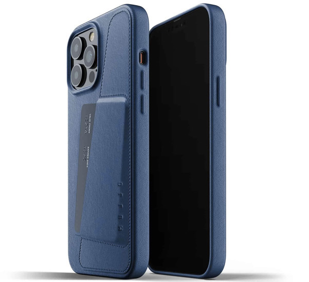 Mujjo Leder Wallet Case iPhone 13 Pro Max blau