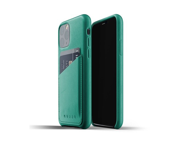 Mujjo Leather Wallet Case iPhone 11 Pro grün