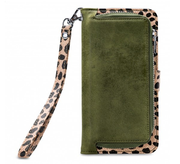 Mobilize 2in1 Gelly Wallet Zipper Case iPhone 11 olivgrün / leopard