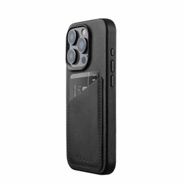 Mujjo Leather Wallet Case iPhone 15 Pro black