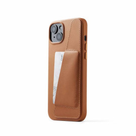 Mujjo Leather Wallet Case iPhone 15 Plus brown
