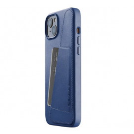 Mujjo Leather Wallet Hülle iPhone 14 Plus blau