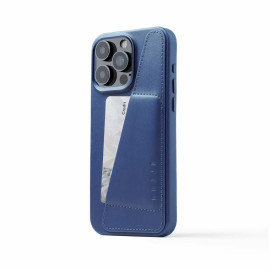 Mujjo Lederhülle Wallet iPhone 15 Pro Max blau