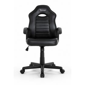 Schwarzer Ranqer Junior Warrior Gaming-Stuhl für Kinder, Frontansicht mit Ranqer-Logo auf der Rückenlehne