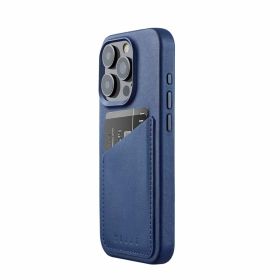 Mujjo Lederhülle Wallet iPhone 15 Pro blau