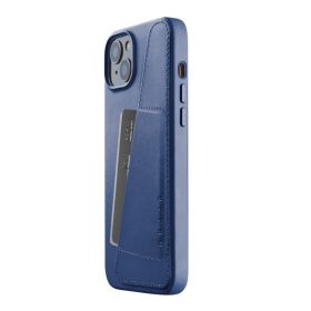 Mujjo Lederhülle Wallet iPhone 14 / 15 Plus blau