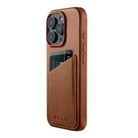 Mujjo Leather Wallet Case iPhone 16 Pro Braun