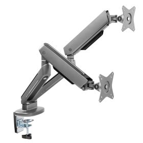 Space-graue Monitorhalterung Ranqer Monitor Arm Dual RGB mit zwei Gasfederarmen, VESA-Platten und Tischklemme