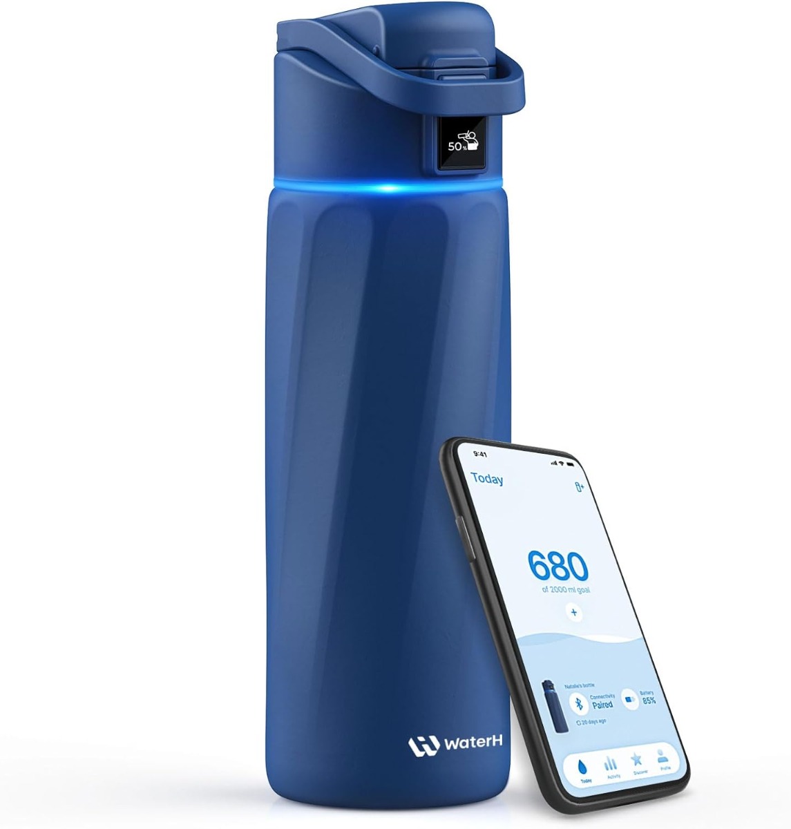 WaterH Boost Smarte Trinkflasche 710ml Magnetit Blau
